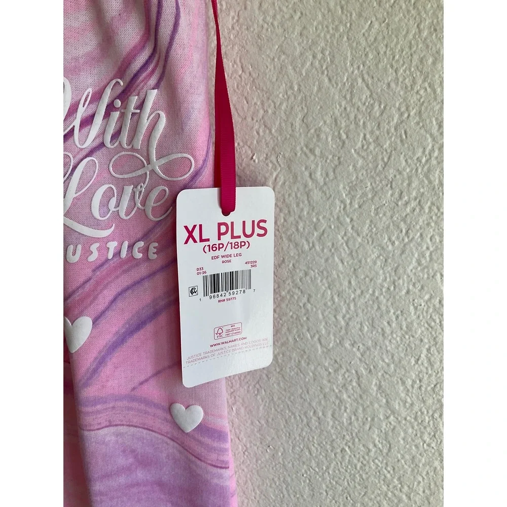 Justice Girls XL Plus 16P 18P Wide‎ Leg Sweatpants Rose Marble Pink Purple NWT